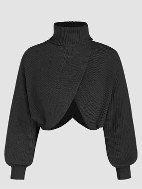 Cider Black Cropped Turtleneck Wrap Sweater